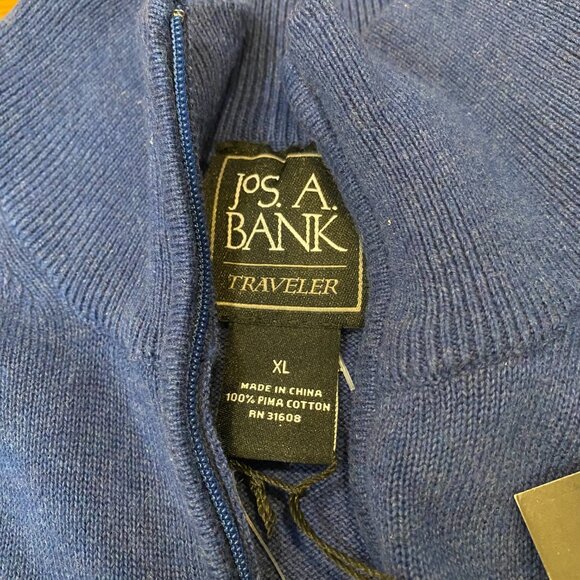 Jos A Bank Traveler Sweater Mens Size XL Pima Cotton Knit Quarter Zip NWT Blue - Picture 6 of 9